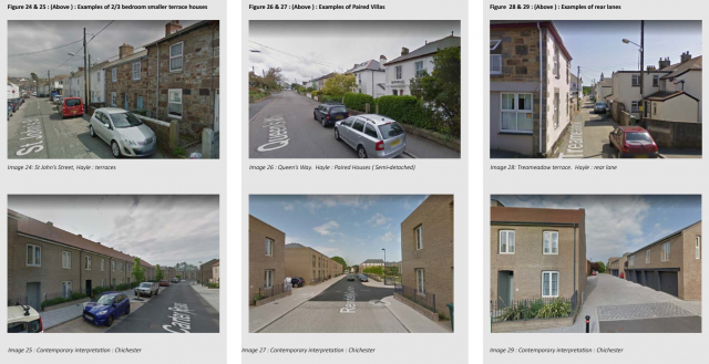 Figure 24 & 25 : (Above ) : Examples of 2/3 bedroom smaller terrace houses Image 24: St John’s Street, Hayle : terraces Image 27 : Contemporary interpretation : Chichester Figure 26 & 27 : (Above ) : Examples of Paired Villas Image 26 : Queen’s Way. Hayle